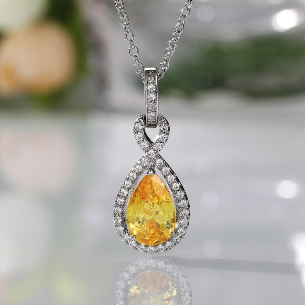 🎊Water Drop CZ Dazzling Noble Yellow Gemstone Hollow Necklace, EVGG1110